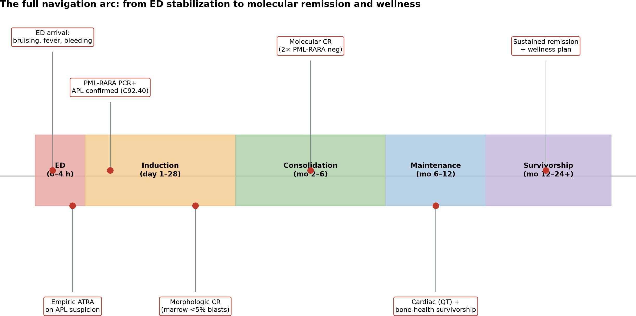 The full navigation arc from ED stabilization through survivorship.